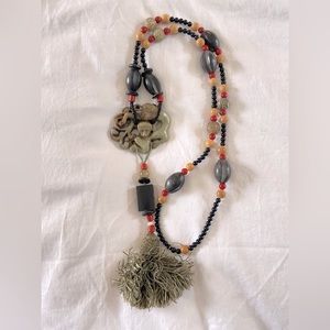 Vintage Chinese carved Monkey Nephrite Jade Pendant Necklace Wall Hanging